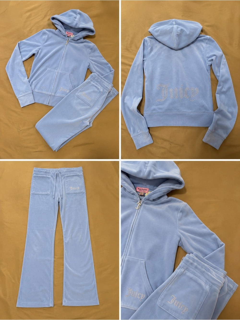 Juicy Couture Light Blue Velour Rhinestone Logo Tracksuit